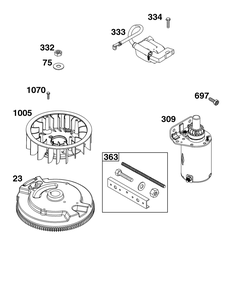 Flywheel, Ignition, And Starter Group Diagram and Parts List for 49T877-0035-G1 400000 - 699999 Briggs and Stratton Engine